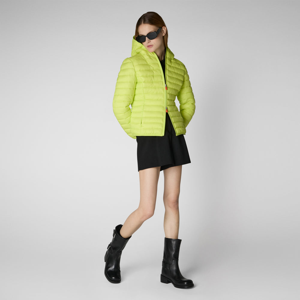 Save The Duck PIUMINO ANIMAL FREE CON CAPPUCCIO DONNA DAISY VERDE LIME