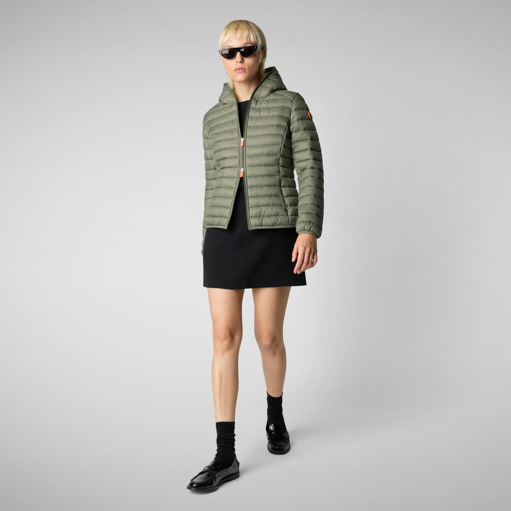 Save The Duck PIUMINO ANIMAL FREE CON CAPPUCCIO DONNA DAISY VERDE LIME