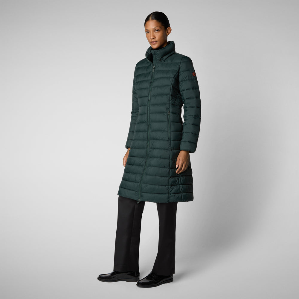 Save The Duck PIUMINO ANIMAL FREE CON CAPPUCCIO DONNA EILEEN VERDE NERO