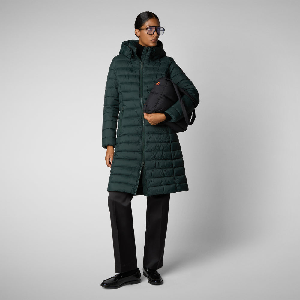 Save The Duck PIUMINO ANIMAL FREE CON CAPPUCCIO DONNA EILEEN VERDE NERO