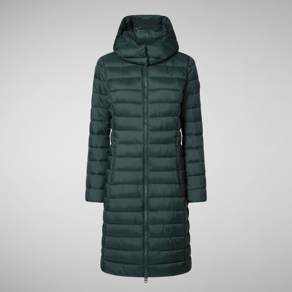 Save The Duck PIUMINO ANIMAL FREE CON CAPPUCCIO DONNA EILEEN VERDE NERO