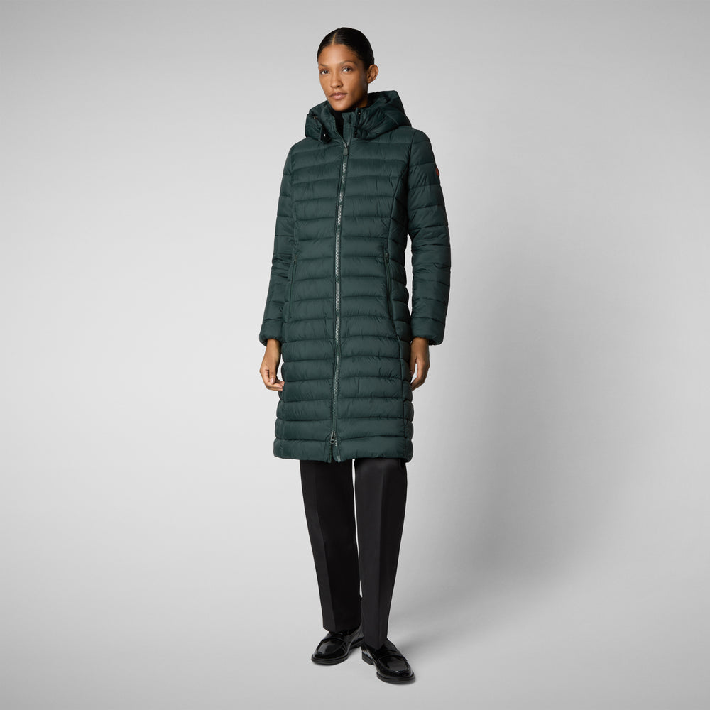 Save the duck PIUMINO ANIMAL FREE CON CAPPUCCIO DONNA EILEEN VERDE NERO