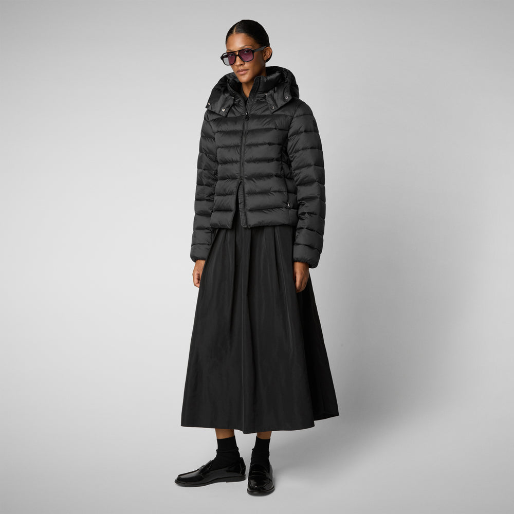 Save The Duck PIUMINO ANIMAL FREE CON CAPPUCCIO DONNA ERI NERO