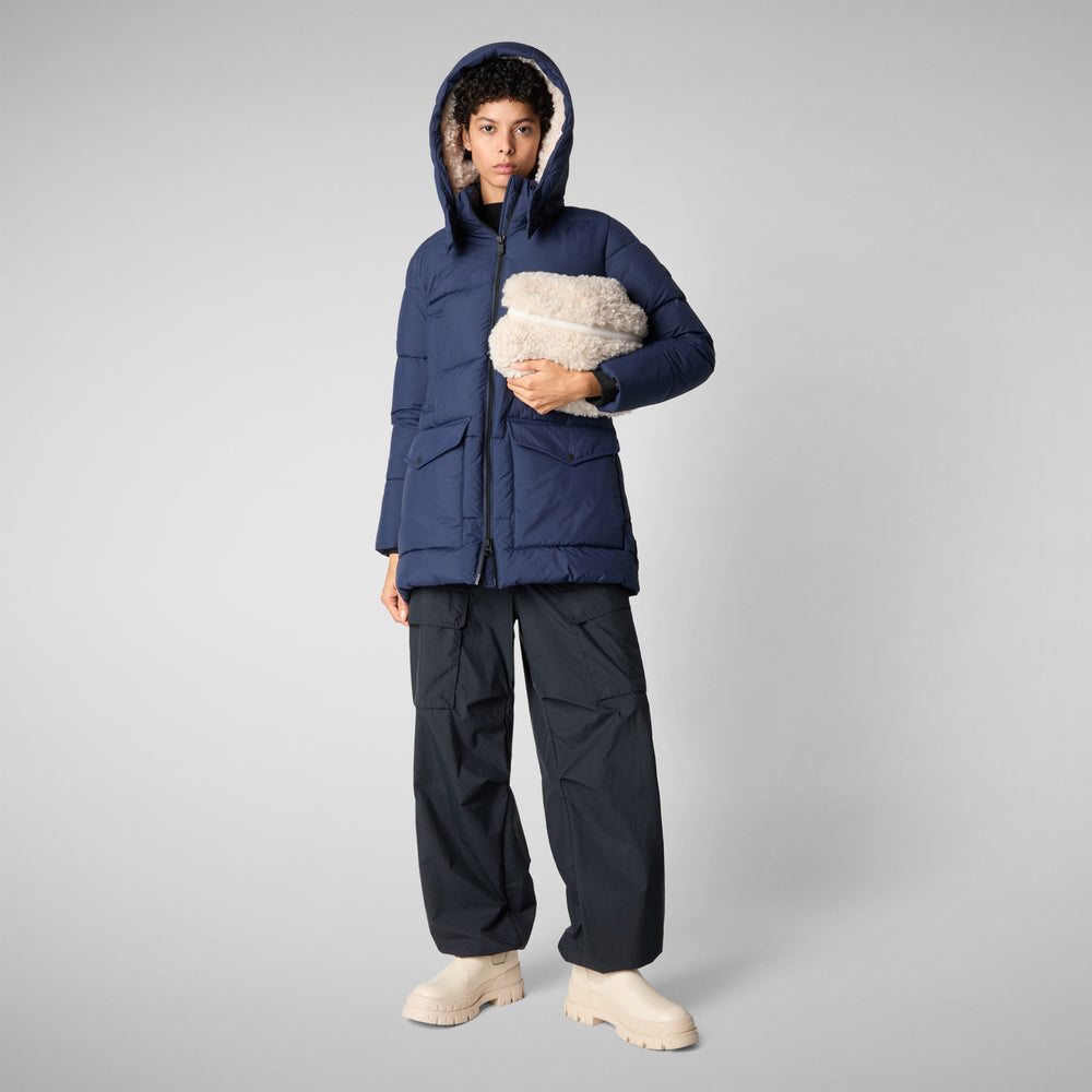 Save The Duck PIUMINO ANIMAL FREE CON CAPPUCCIO DONNA FARRAH BLU NAVY