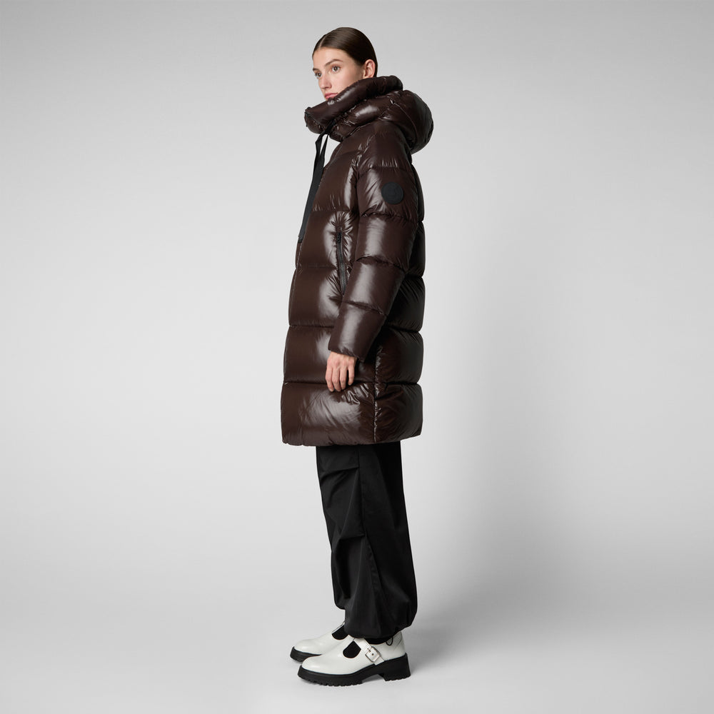 Save The Duck PIUMINO ANIMAL FREE CON CAPPUCCIO DONNA ISABEL MARRONE NERO