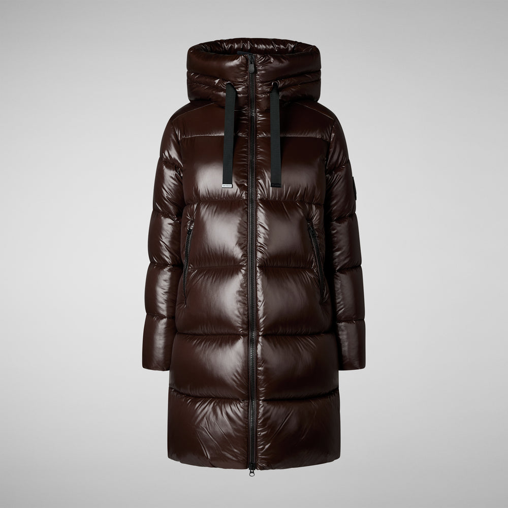 Save The Duck PIUMINO ANIMAL FREE CON CAPPUCCIO DONNA ISABEL MARRONE NERO