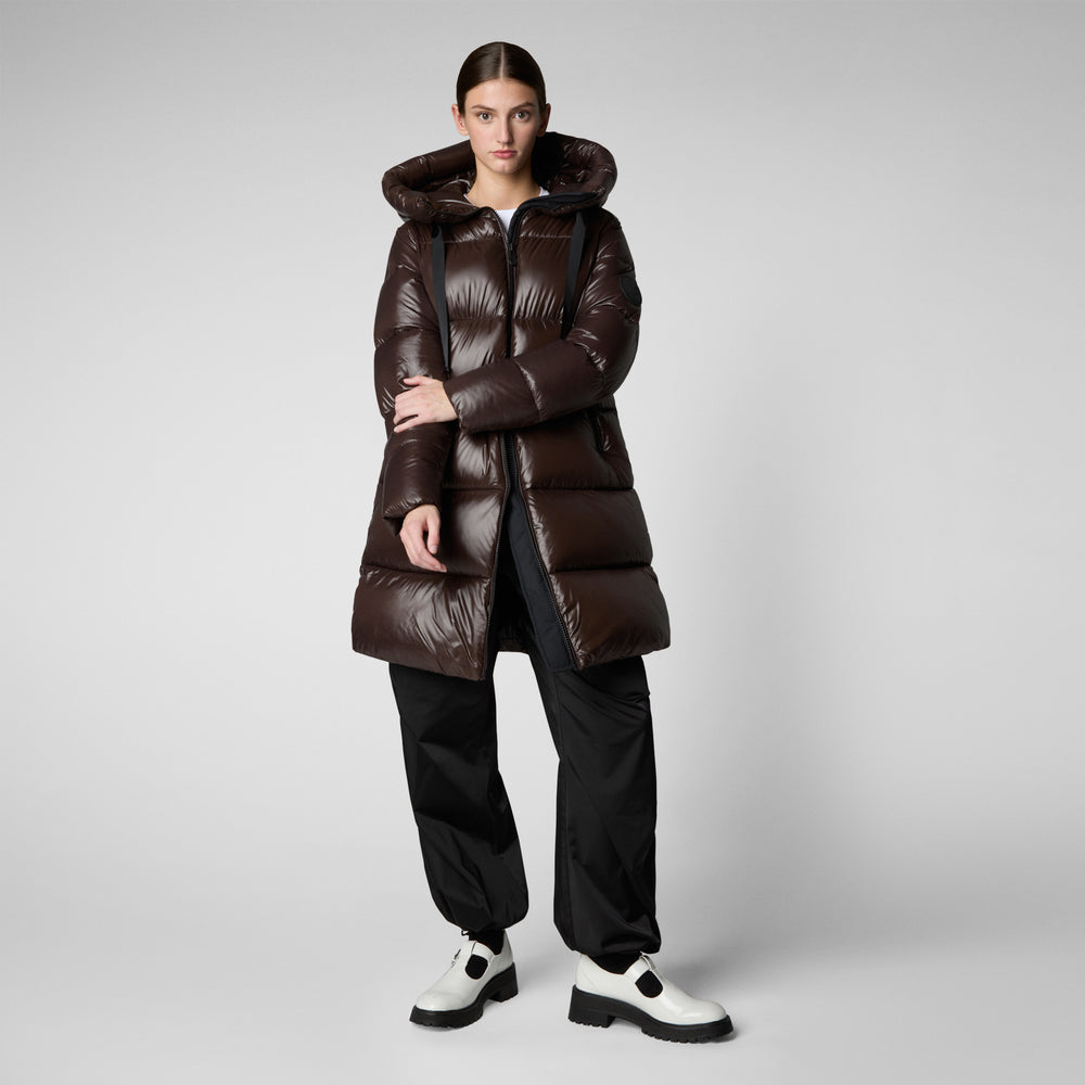 Save the duck PIUMINO ANIMAL FREE CON CAPPUCCIO DONNA ISABEL MARRONE NERO