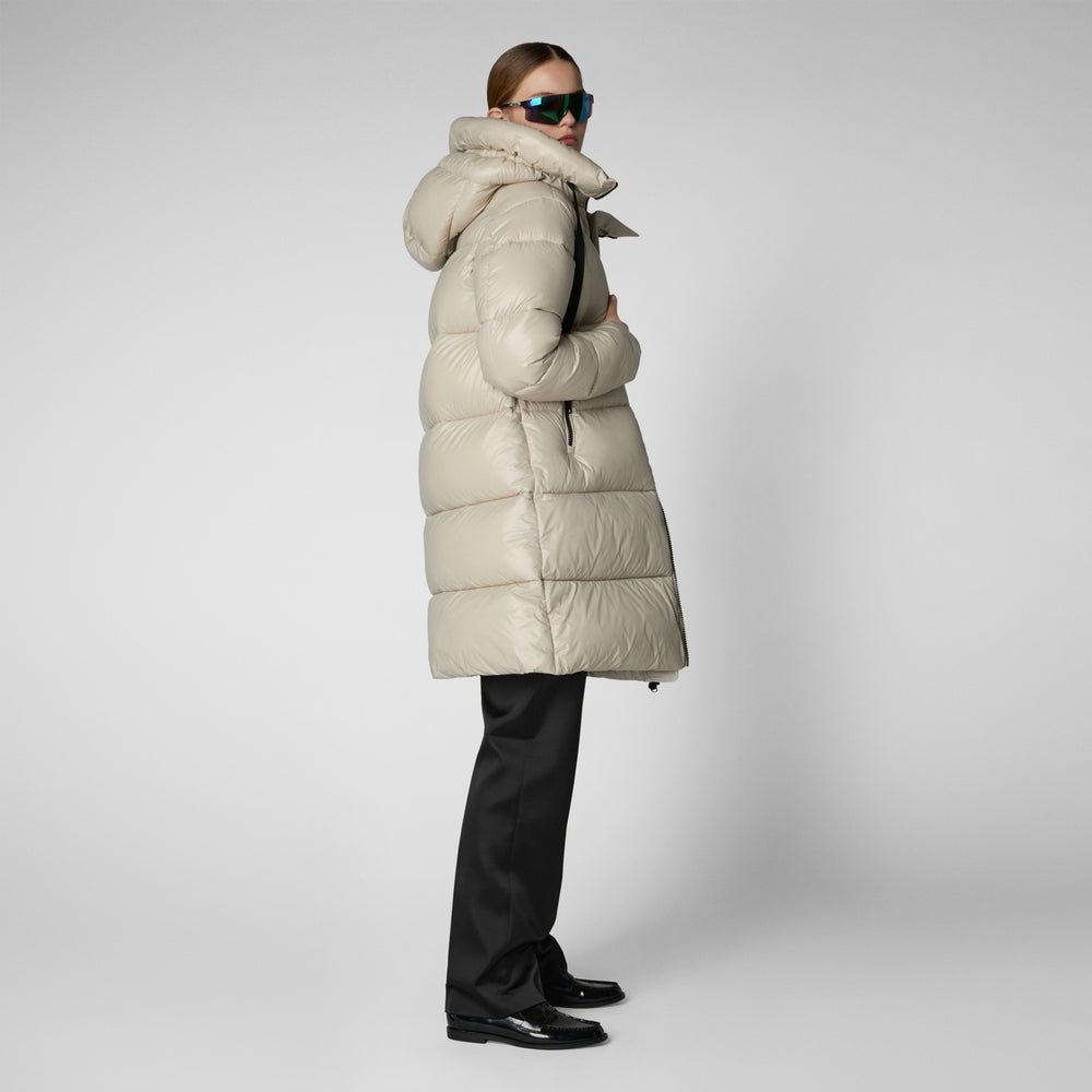 Save The Duck PIUMINO ANIMAL FREE CON CAPPUCCIO DONNA ISABEL RAINY BEIGE