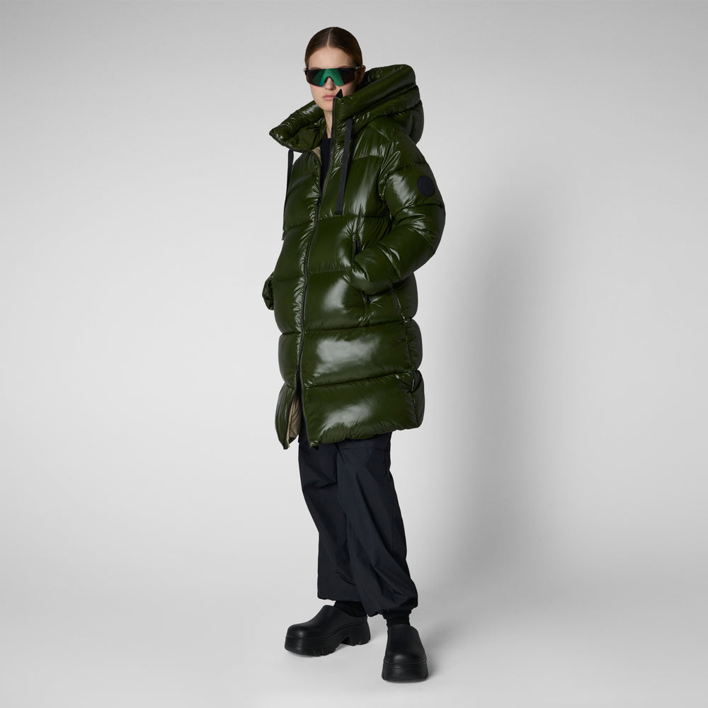 Save The Duck PIUMINO ANIMAL FREE CON CAPPUCCIO DONNA ISABEL VERDE BOSCO