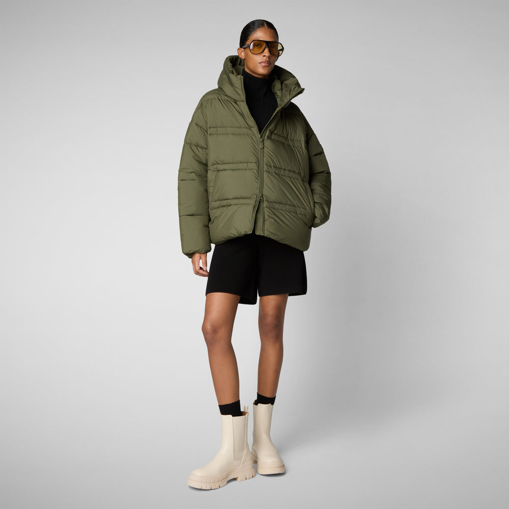 Save The Duck PIUMINO ANIMAL FREE CON CAPPUCCIO DONNA KERI VERDE FORESTA