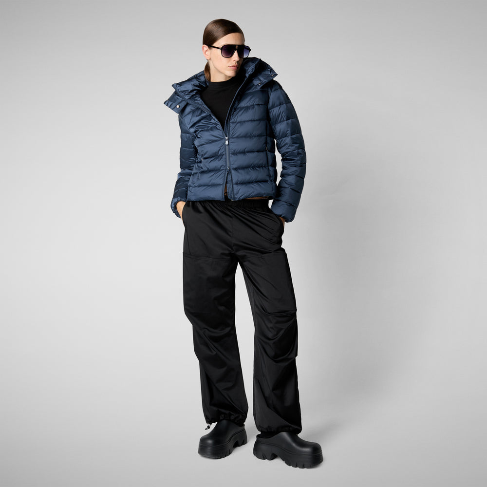 Save The Duck PIUMINO ANIMAL FREE CON CAPPUCCIO DONNA LIANA BLU NOTTE