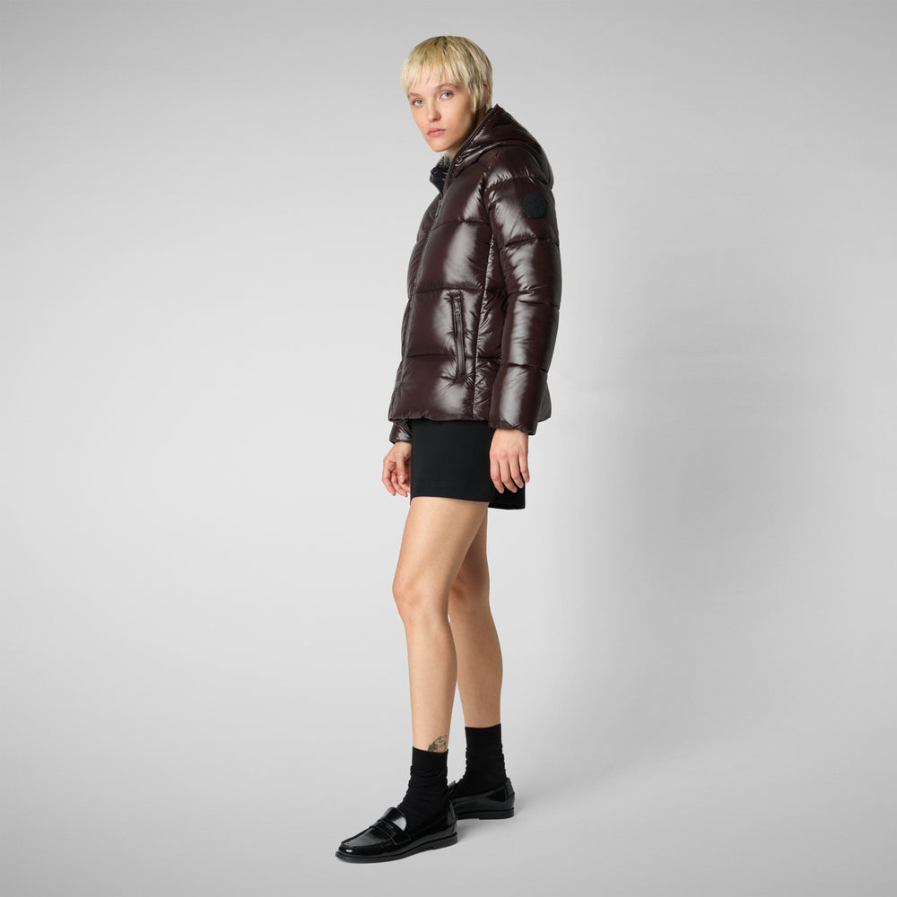 Save The Duck PIUMINO ANIMAL FREE CON CAPPUCCIO DONNA LOIS MARRONE NERO