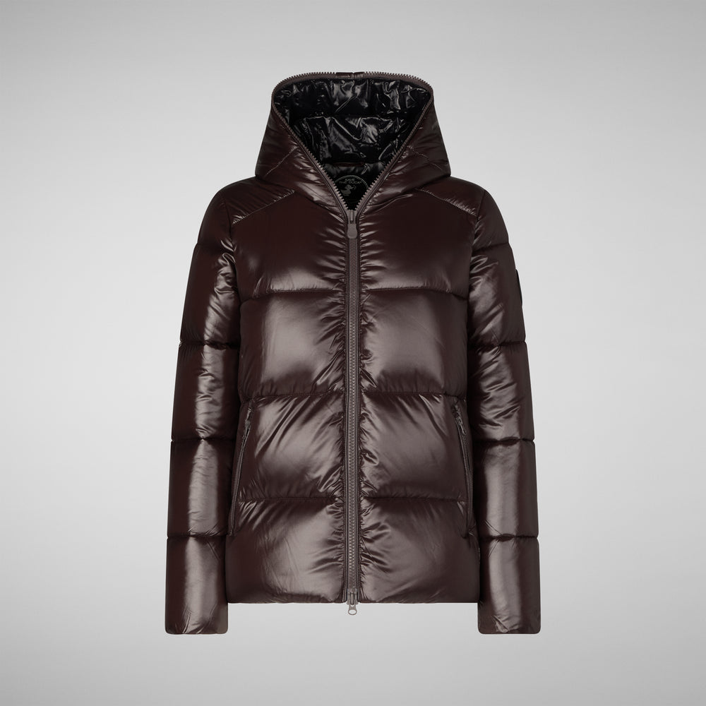 Save The Duck PIUMINO ANIMAL FREE CON CAPPUCCIO DONNA LOIS MARRONE NERO