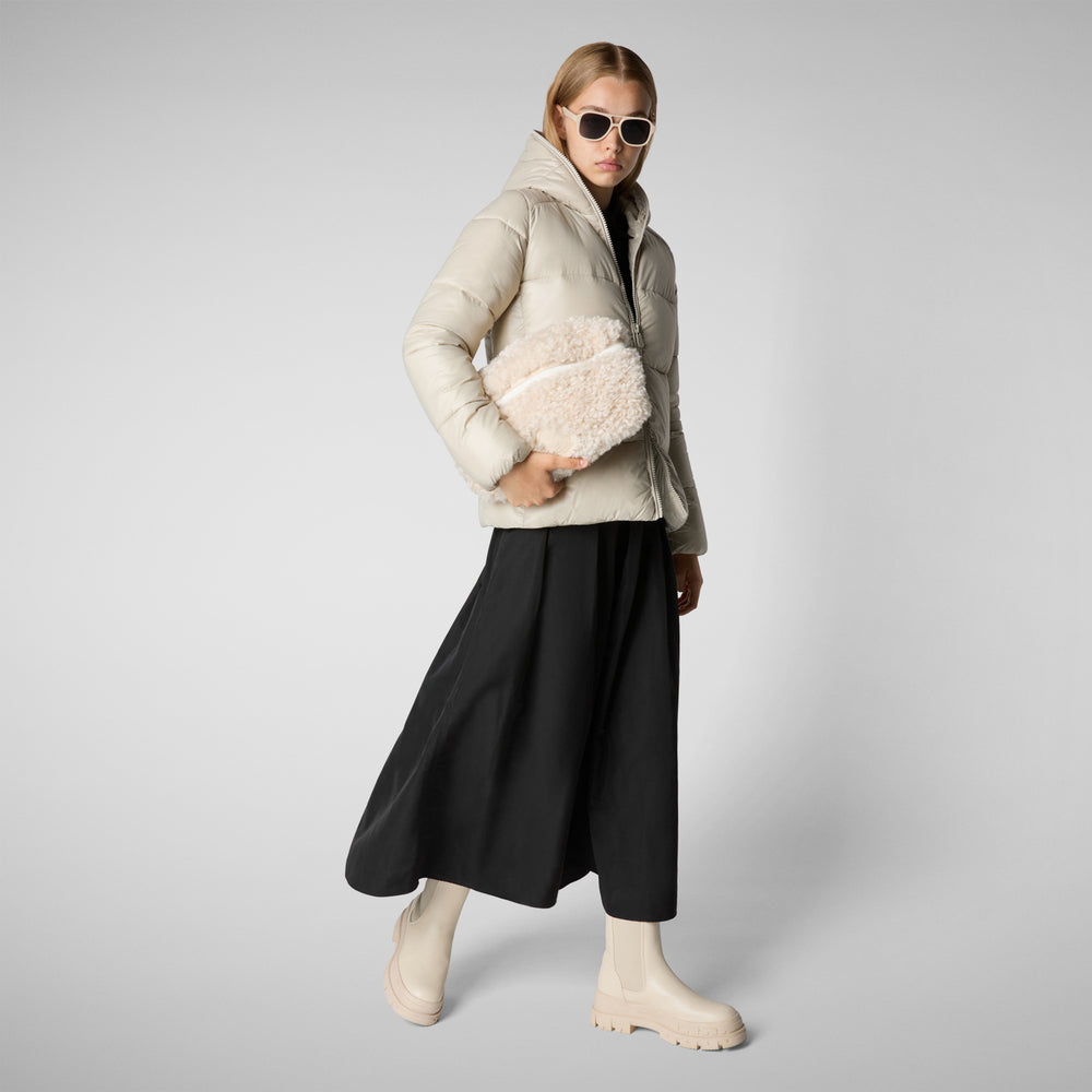 Save The Duck PIUMINO ANIMAL FREE CON CAPPUCCIO DONNA LOIS RAINY BEIGE