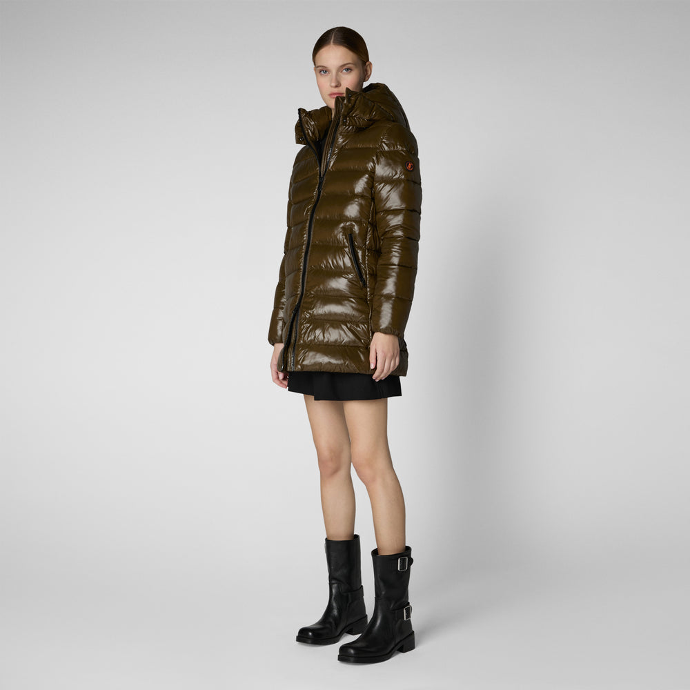 Save the duck PIUMINO ANIMAL FREE CON CAPPUCCIO DONNA MARJORIE VERDE MILITARE