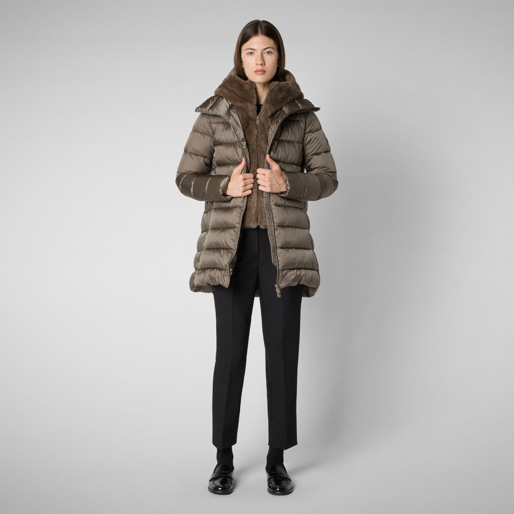 Save The Duck PIUMINO ANIMAL FREE CON CAPPUCCIO DONNA MATILDA GRIGIO FANGO