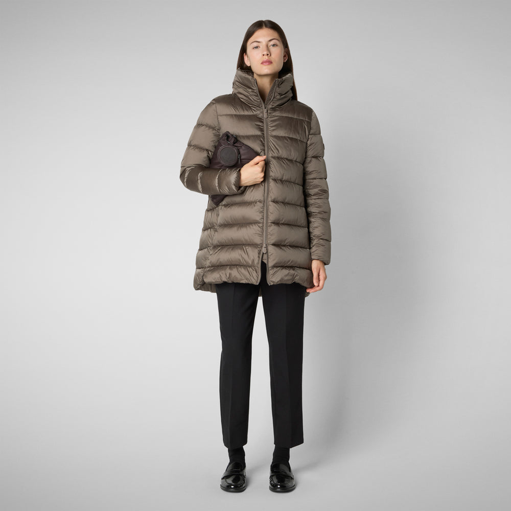 Save The Duck PIUMINO ANIMAL FREE CON CAPPUCCIO DONNA MATILDA GRIGIO FANGO