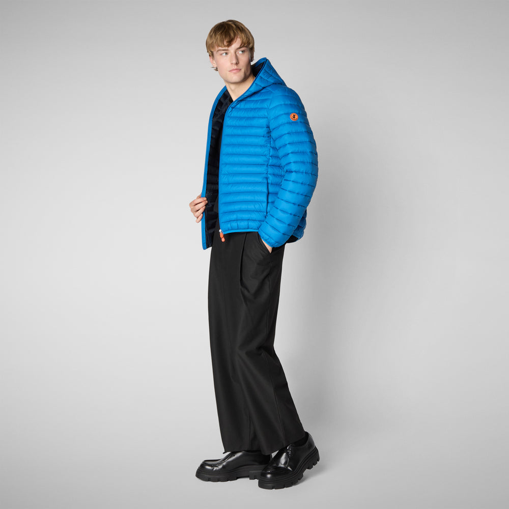 Save The Duck PIUMINO ANIMAL FREE CON CAPPUCCIO UOMO DONALD BLU MIRTILLO