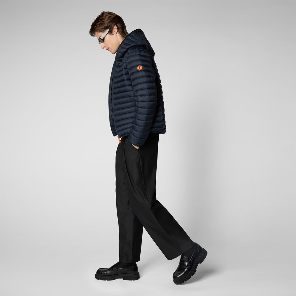 Save The Duck PIUMINO ANIMAL FREE CON CAPPUCCIO UOMO DONALD BLU NERO