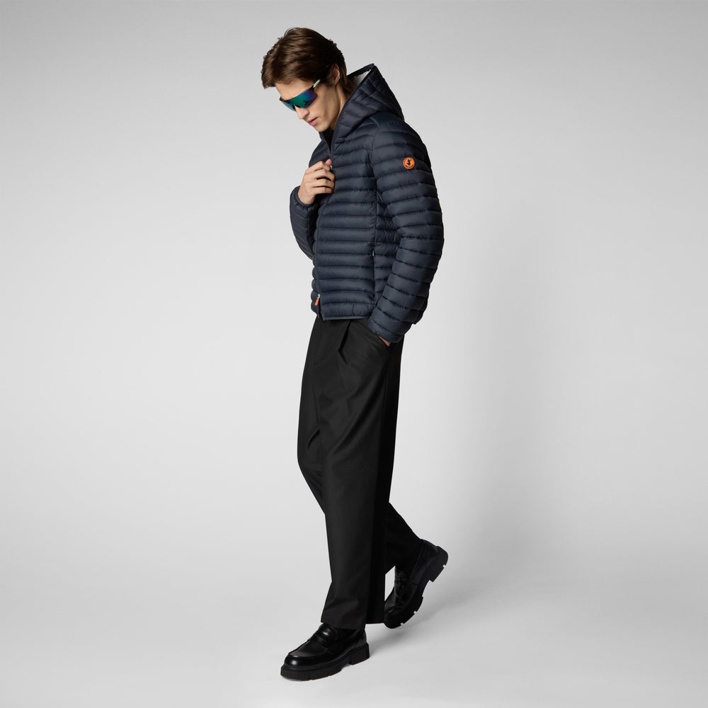 Save The Duck PIUMINO ANIMAL FREE CON CAPPUCCIO UOMO DONALD GRIGIO NERO