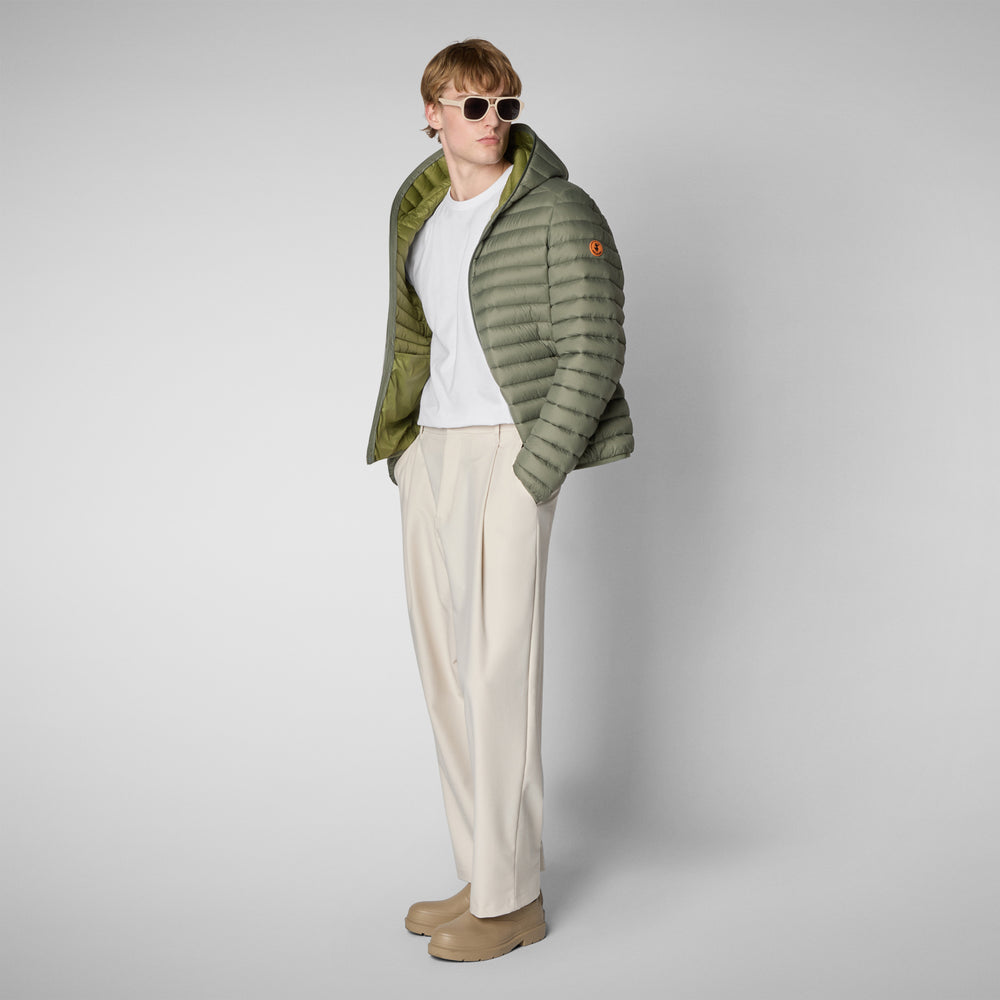 Save The Duck PIUMINO ANIMAL FREE CON CAPPUCCIO UOMO DONALD VERDE PALUDE