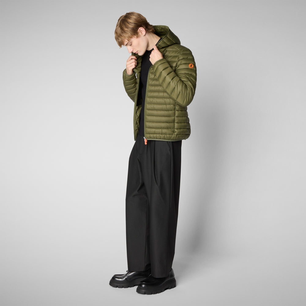 Save The Duck Piumino Animal Free Con Cappuccio Uomo Donald Verde Oliva