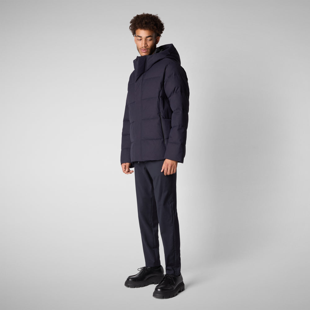 Save The Duck PIUMINO ANIMAL FREE CON CAPPUCCIO UOMO FINNIAN BLU NERO