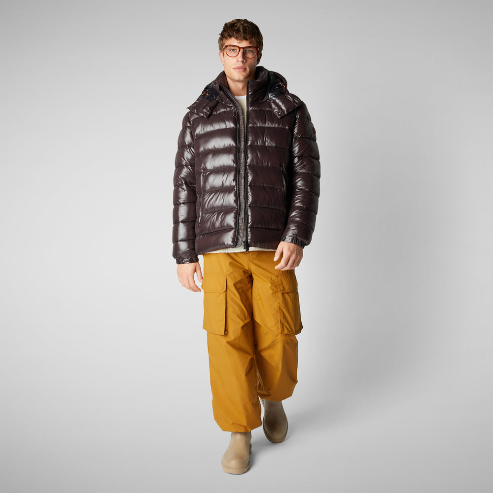 Save The Duck PIUMINO ANIMAL FREE CON CAPPUCCIO UOMO FLORIAN MARRONE NERO