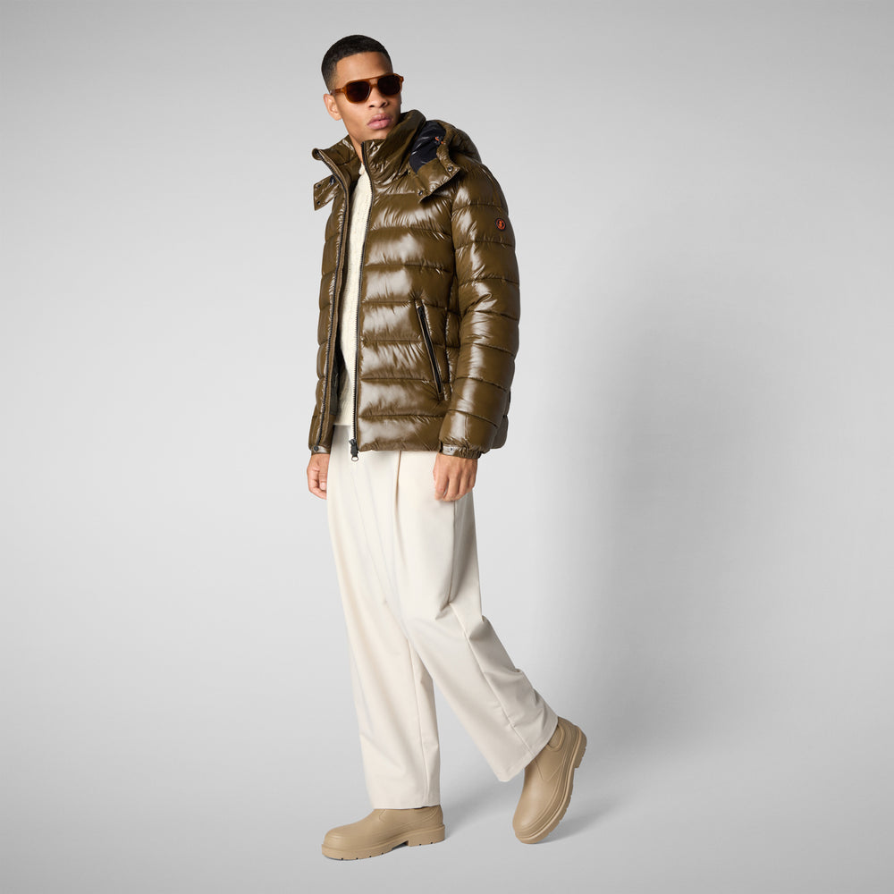 Save The Duck PIUMINO ANIMAL FREE CON CAPPUCCIO UOMO FLORIAN VERDE CORTECCIA