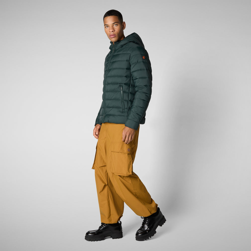 Save The Duck PIUMINO ANIMAL FREE CON CAPPUCCIO UOMO HECTOR VERDE NERO