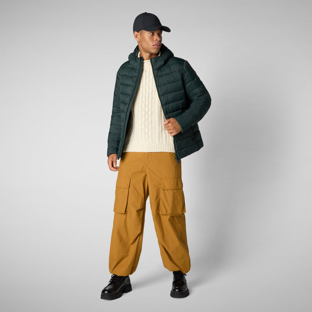 Save The Duck PIUMINO ANIMAL FREE CON CAPPUCCIO UOMO HECTOR VERDE NERO