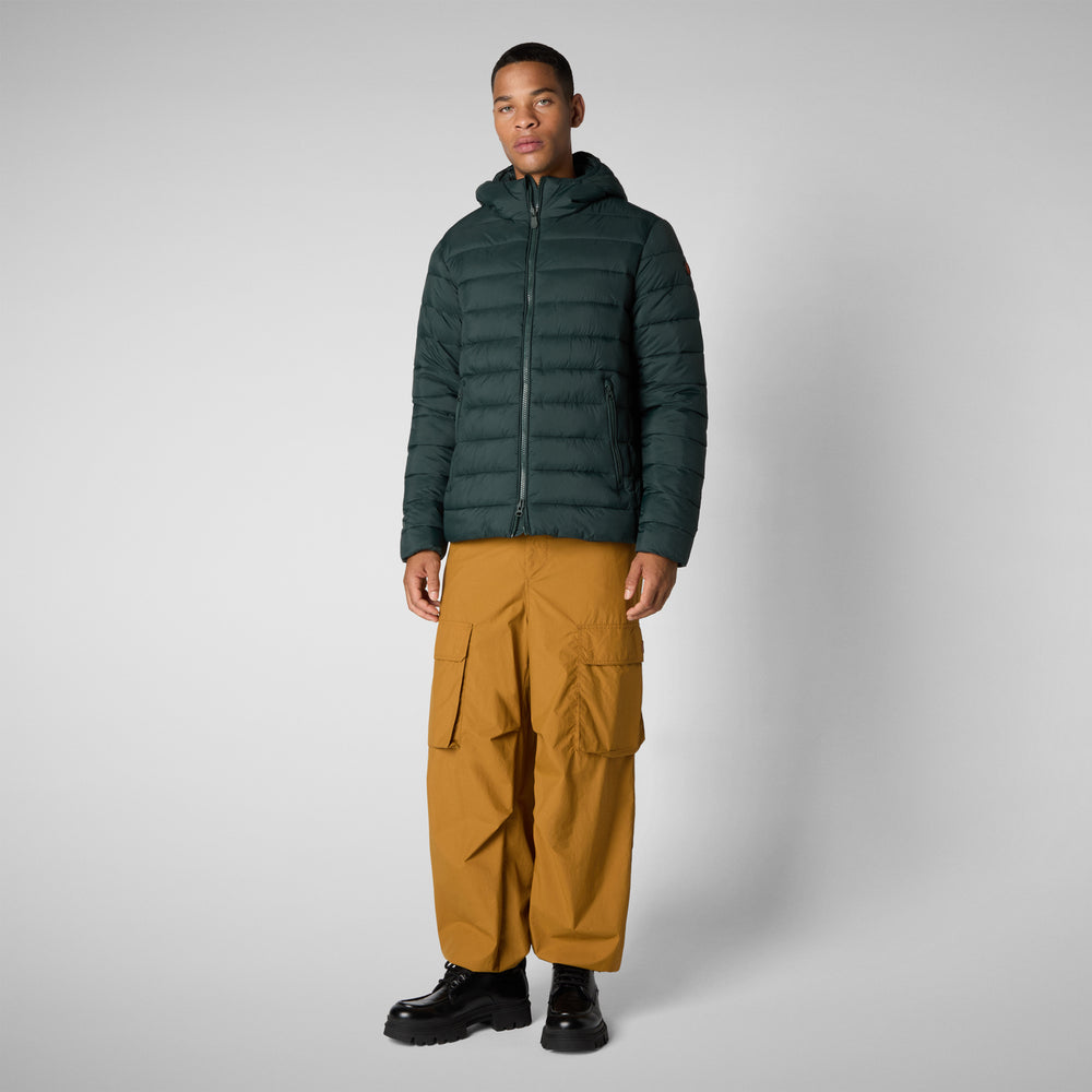 Save the duck PIUMINO ANIMAL FREE CON CAPPUCCIO UOMO HECTOR VERDE NERO