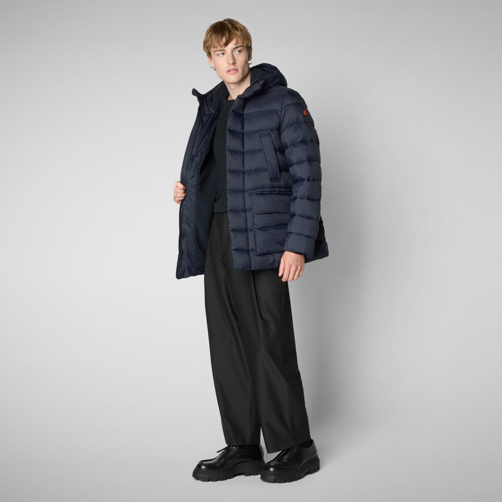 Save The Duck PIUMINO ANIMAL FREE CON CAPPUCCIO UOMO LYLE BLU NERO