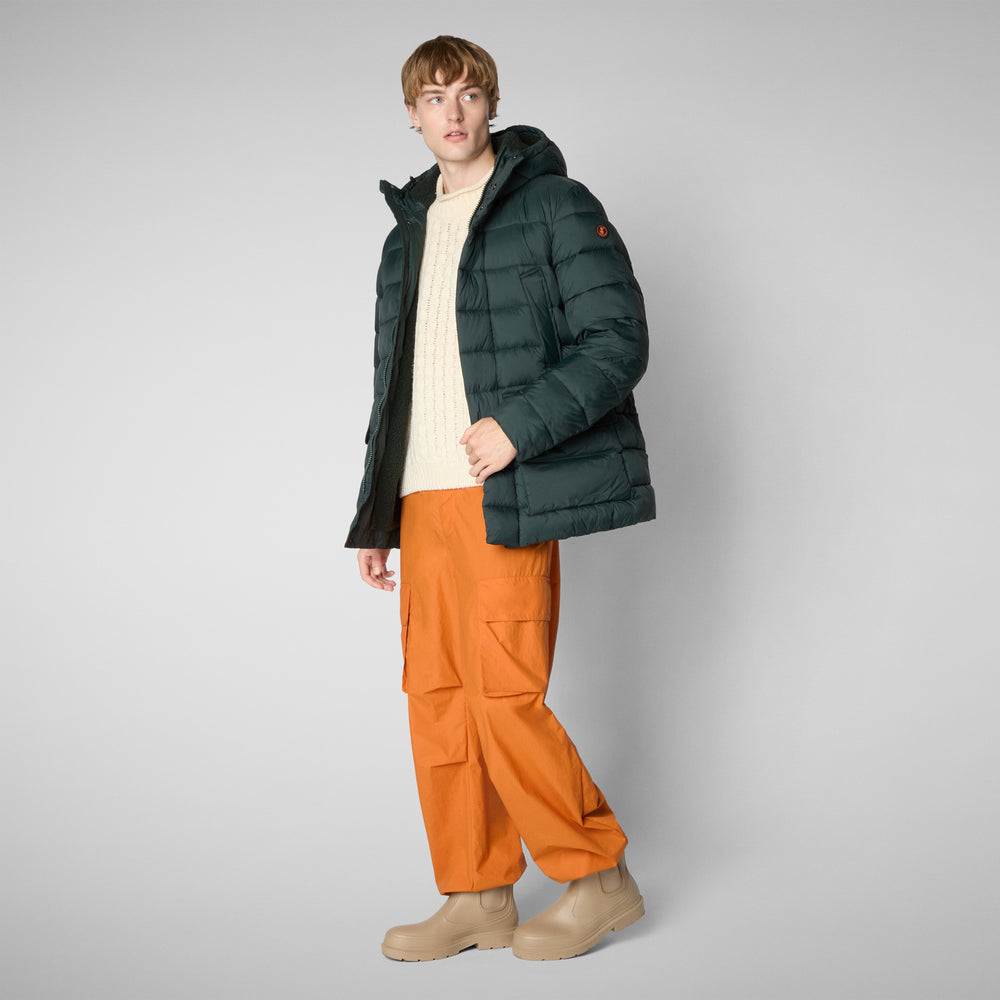 Save The Duck PIUMINO ANIMAL FREE CON CAPPUCCIO UOMO LYLE VERDE NERO