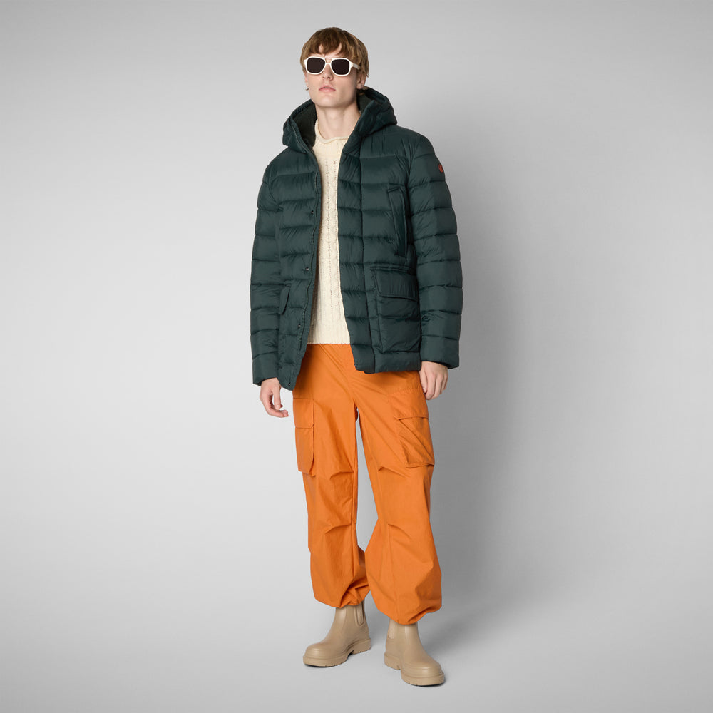 Save The Duck PIUMINO ANIMAL FREE CON CAPPUCCIO UOMO LYLE VERDE NERO