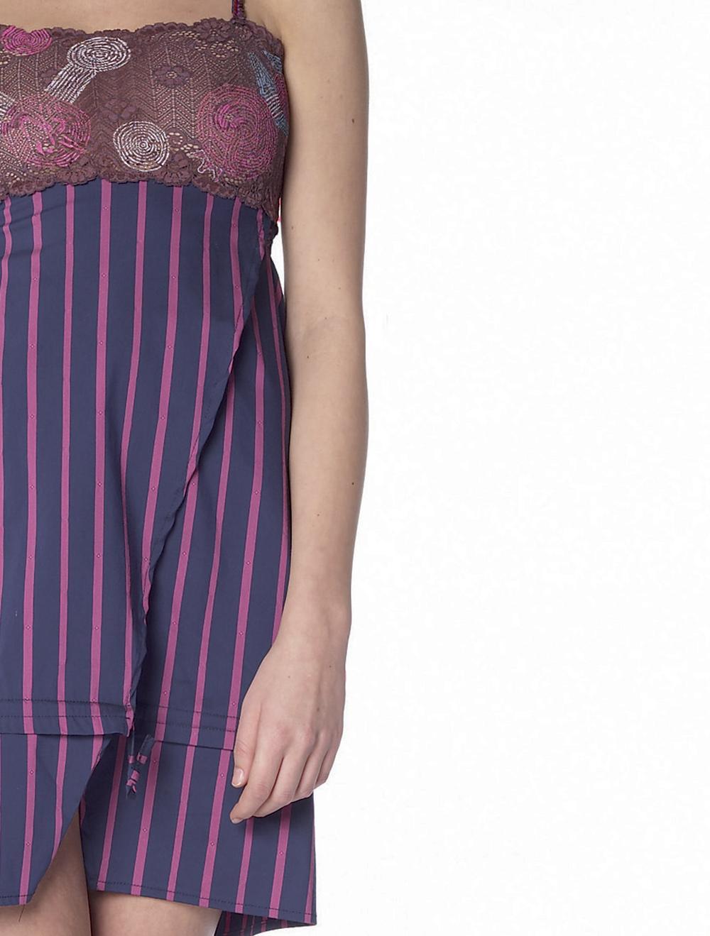 Save The Queen Babydoll In Cotone Con Stampa A Righe Blu E Fucsia