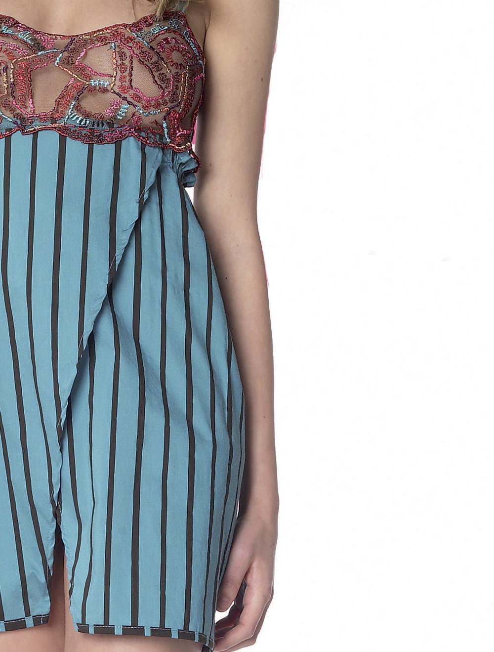 Save The Queen Babydoll In Cotone Con Stampa A Righe Blu Petrolio E Nero