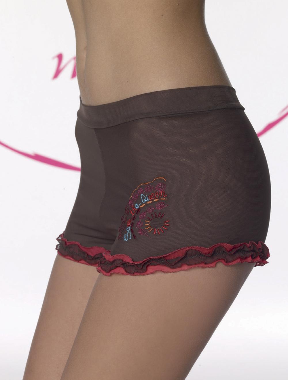 Save The Queen Babydoll In Tulle Elasticizzato Marrone E Rosso Con Culotte Coordinata