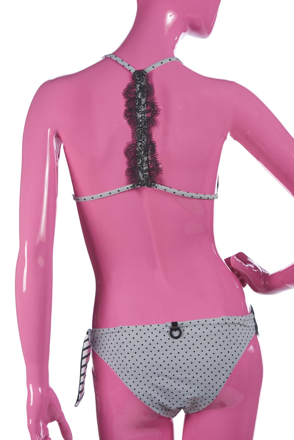 Save The Queen Bikini A Triangolo Bianco E Nero Con Dettaglio In Pizzo