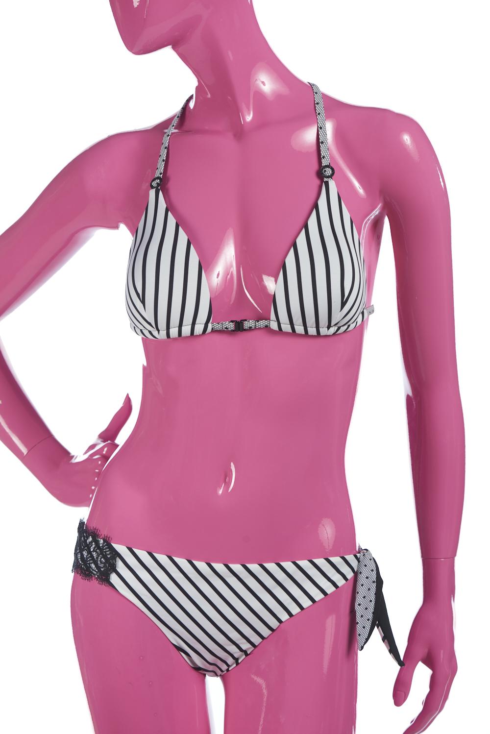 Save The Queen Bikini a triangolo bianco e nero con dettaglio in pizzo