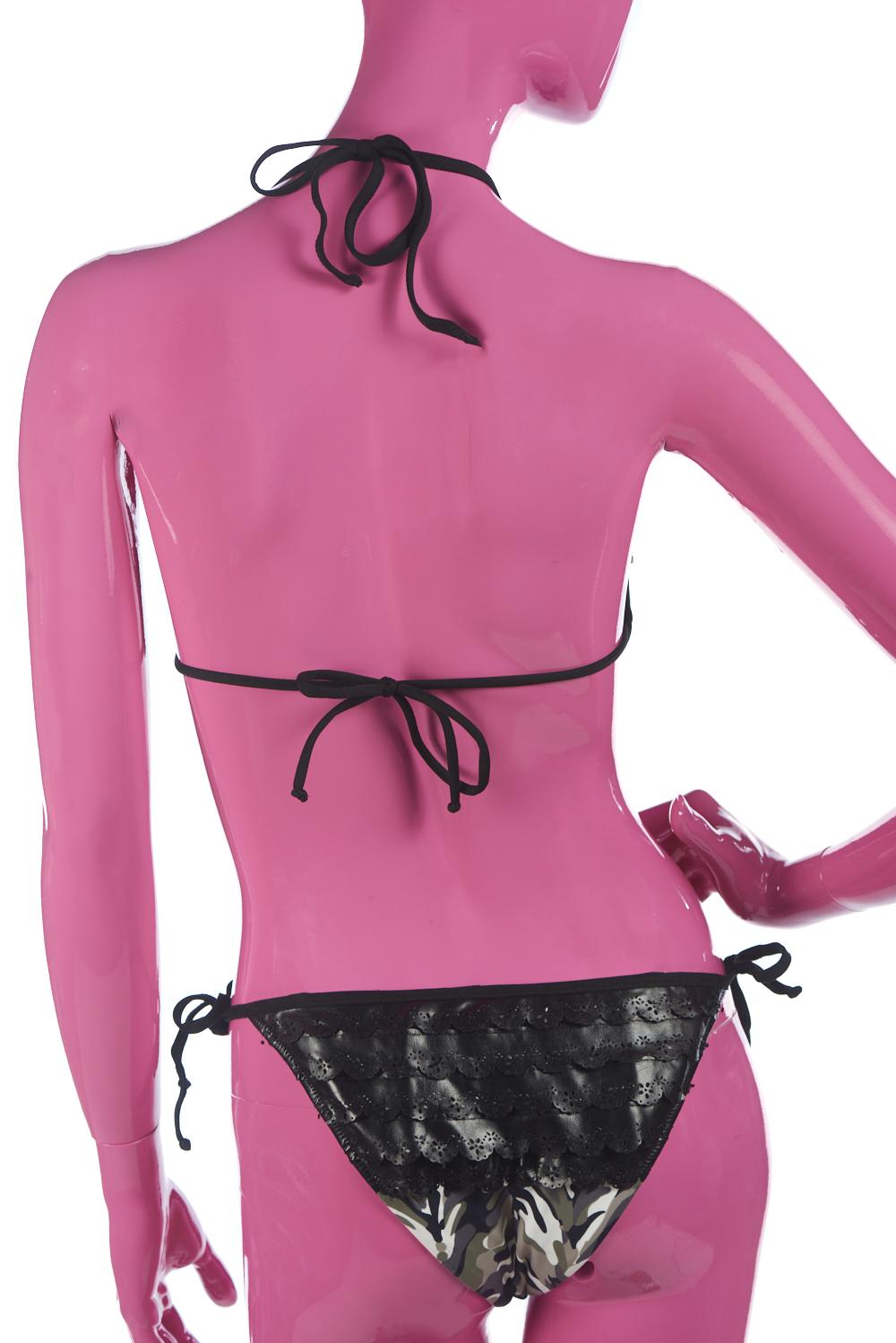 Save The Queen Bikini A Triangolo Con Stampa Camouflage E Dettagli In Eco Pelle