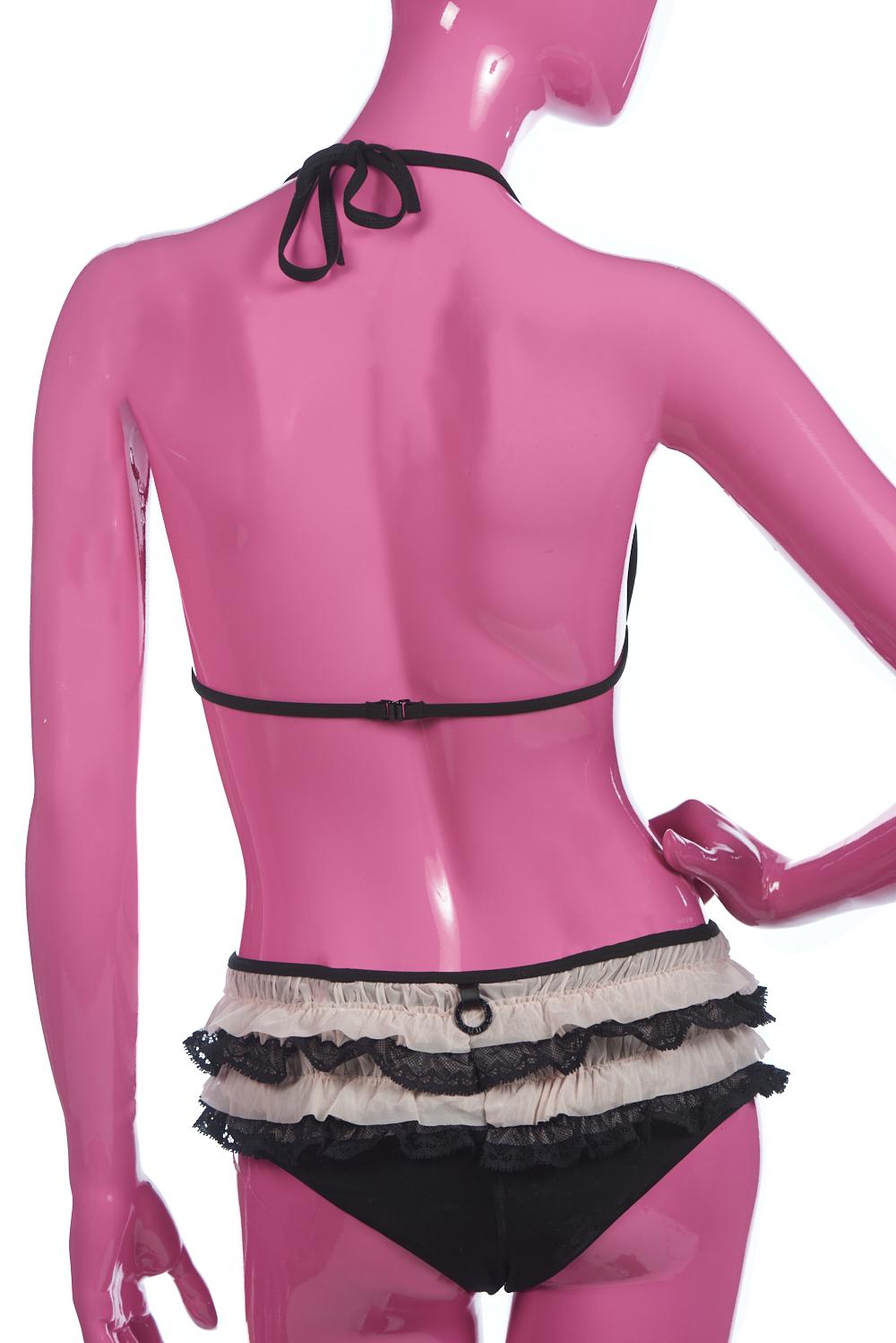 Save The Queen Bikini A Triangolo In Ecopelle Pizzo E Tulle Rosa