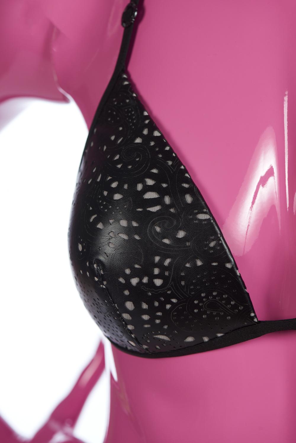 Save The Queen Bikini A Triangolo In Ecopelle Pizzo E Tulle Rosa