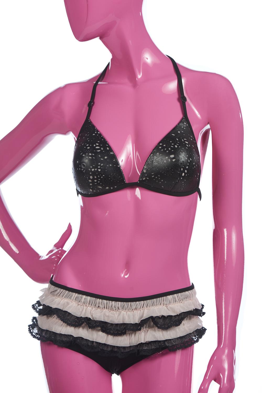 Save The Queen Bikini a triangolo in ecopelle pizzo e tulle rosa