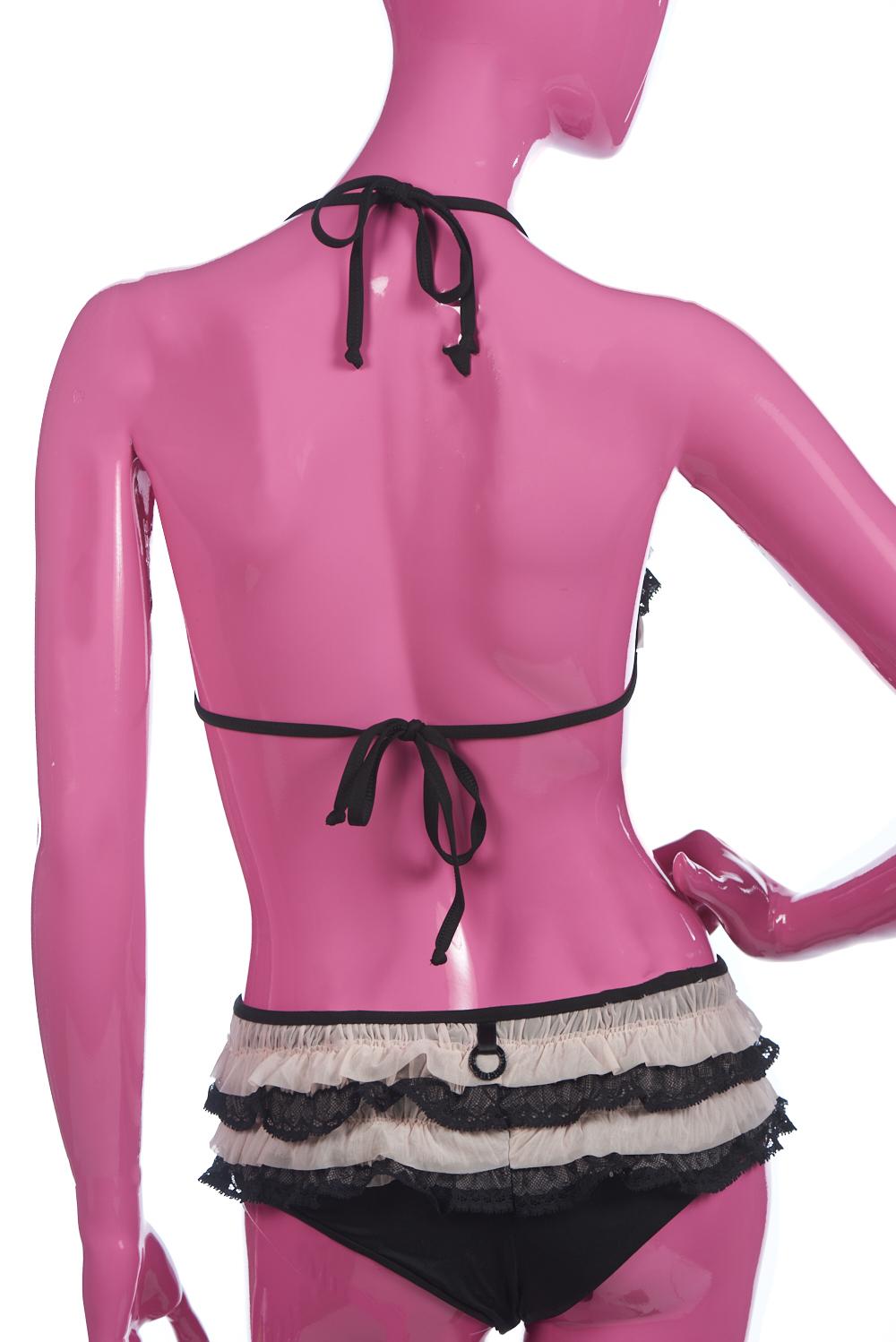 Save The Queen Bikini A Triangolo In Pizzo Nero E Tulle Rosa
