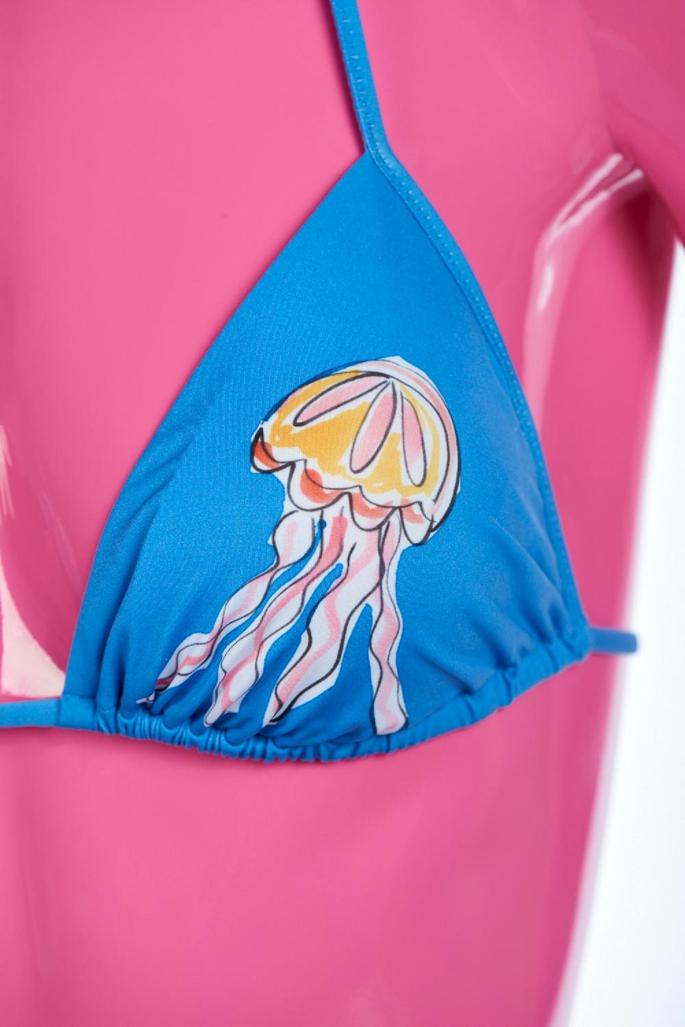 Save The Queen Bikini Celeste A Triangolo Con Stampa Polipi E Meduse