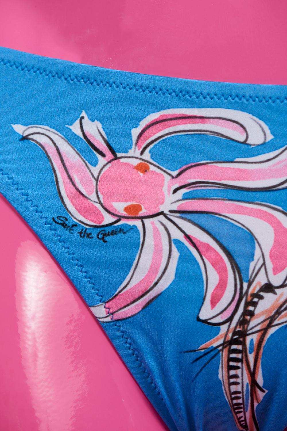 Save The Queen Bikini Celeste A Triangolo Con Stampa Polipi E Meduse