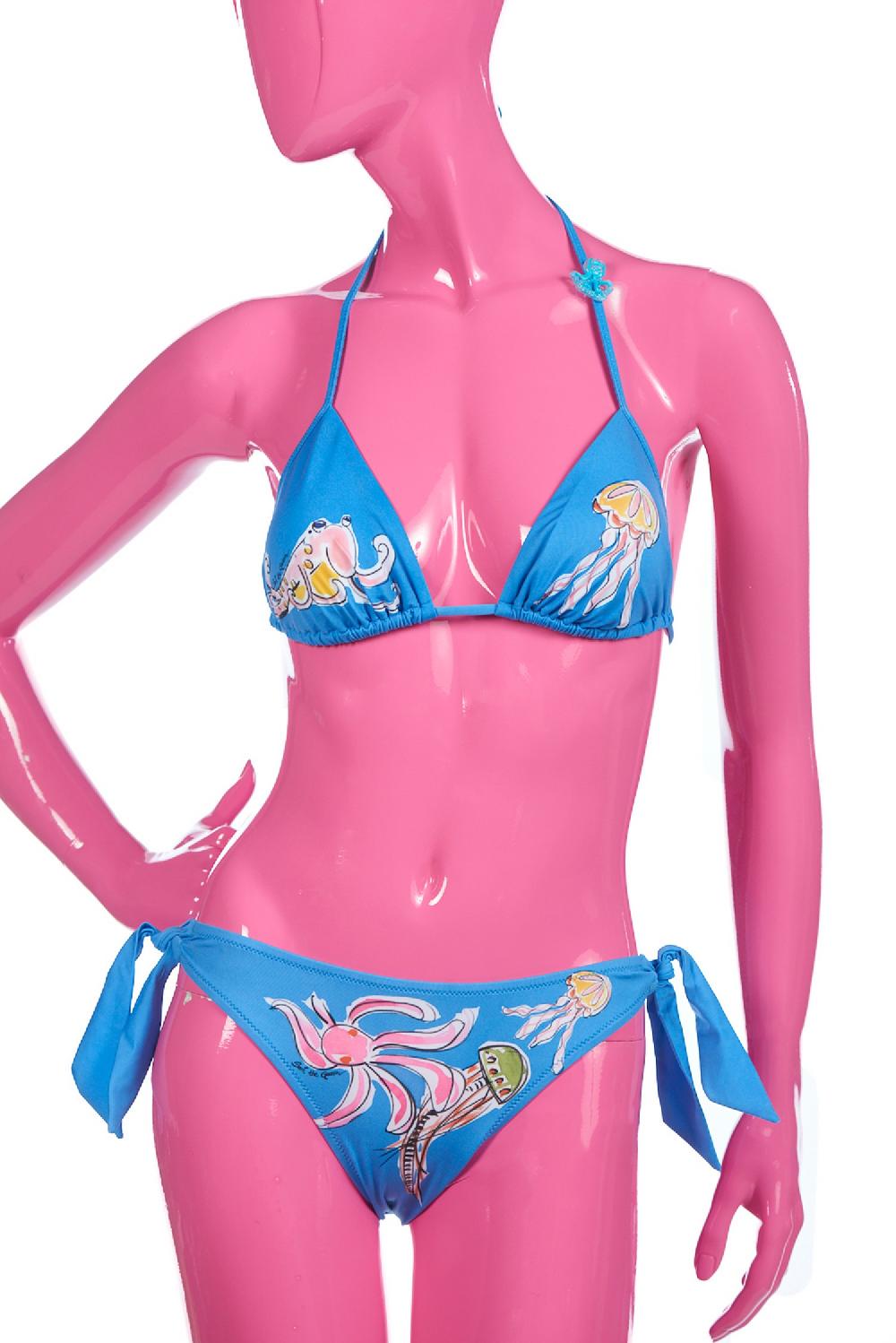 Save The Queen Bikini celeste a triangolo con stampa polipi e meduse