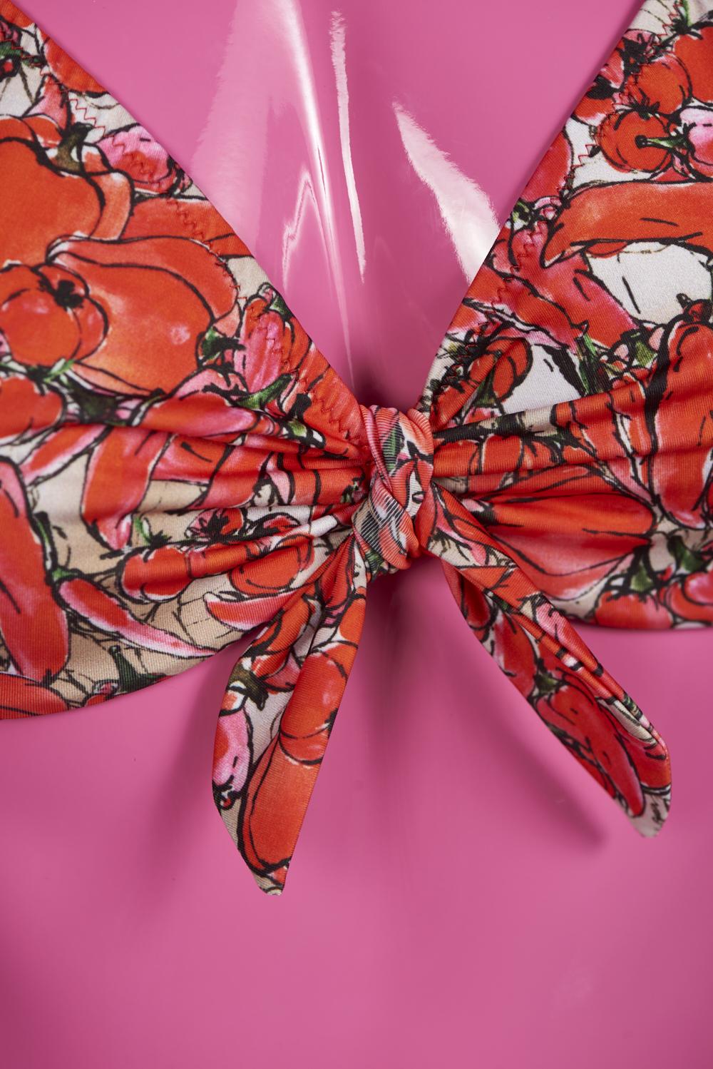 Save The Queen Bikini Con Coppa Con Ferretti Con Stampa Peperoni