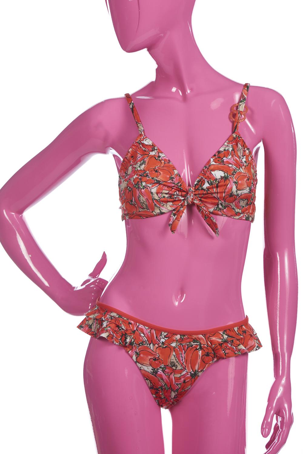 Save The Queen Bikini con coppa con ferretti con stampa peperoni